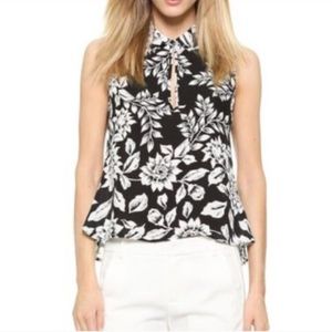 Theory Silk Floral Black and White Sleeveless Top